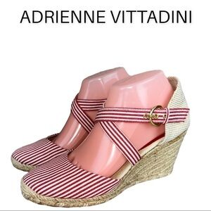 Adrienne Vittadini sz 7.5 Brianna red striped wedge Espadrilles